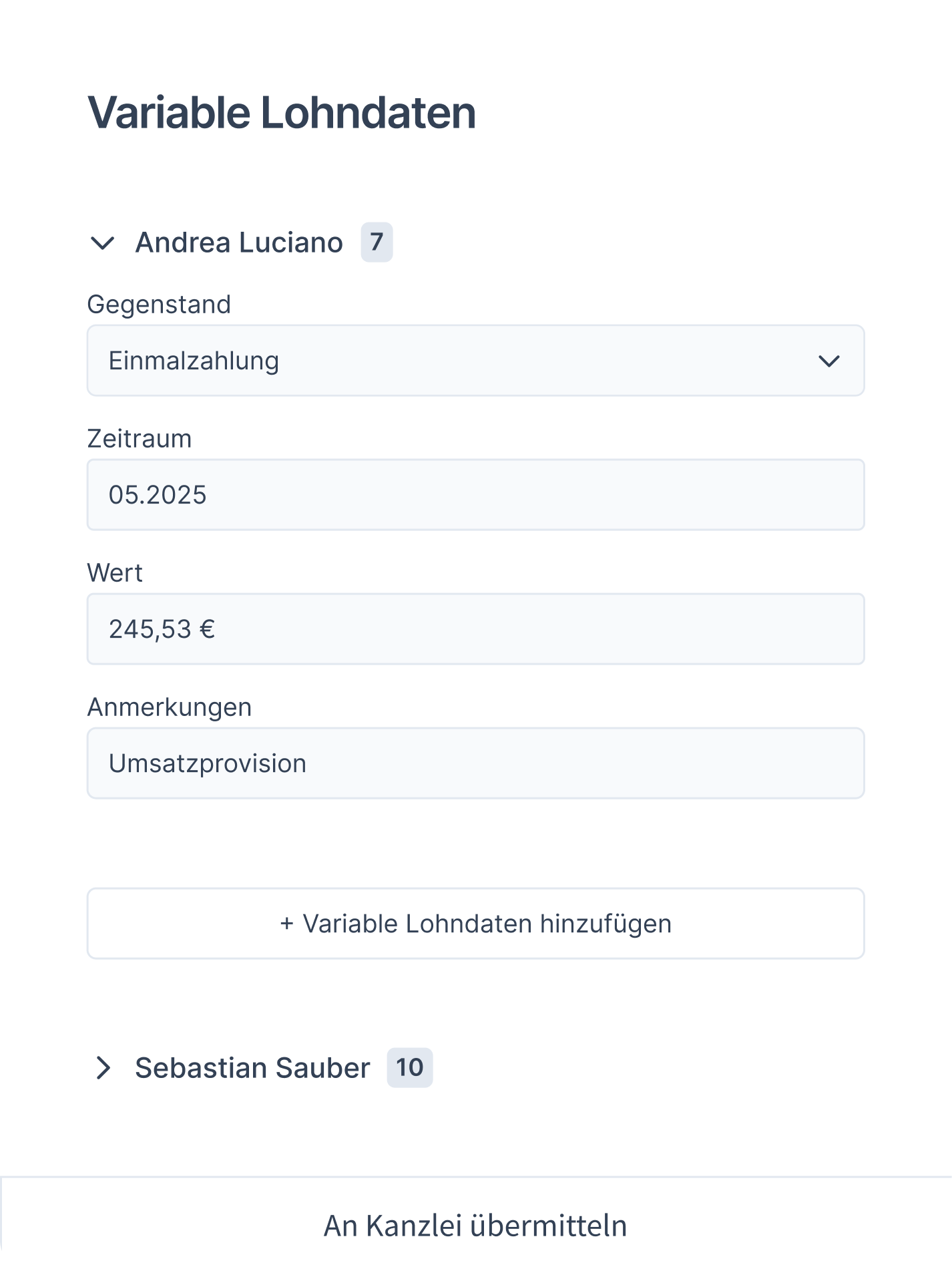 Formular für Bewegungsdaten